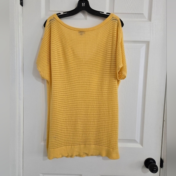 Torrid Open Stitch Shirt Women's Size 2X Yellow Short Sleeve Stretchy Crocheted - Picture 4 of 12
